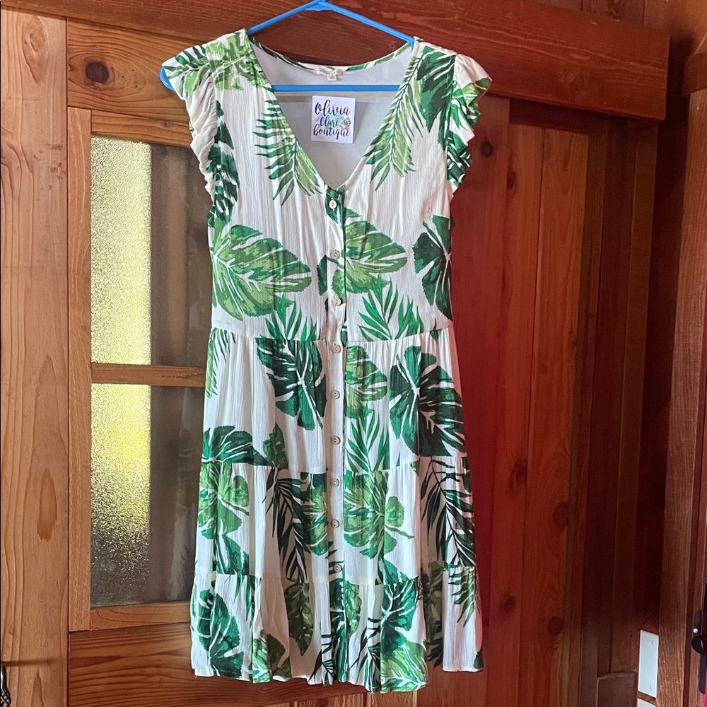 Olivia Clare Tropical Green Leaf Dress